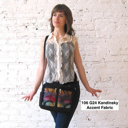 106 Medium Messenger Bag Purse in Black Nylon with Fabric Accent Pockets