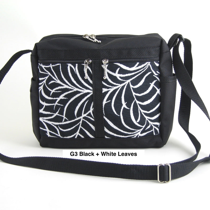 106 Medium Messenger Bag Purse in Black Nylon with Fabric Accent Pockets