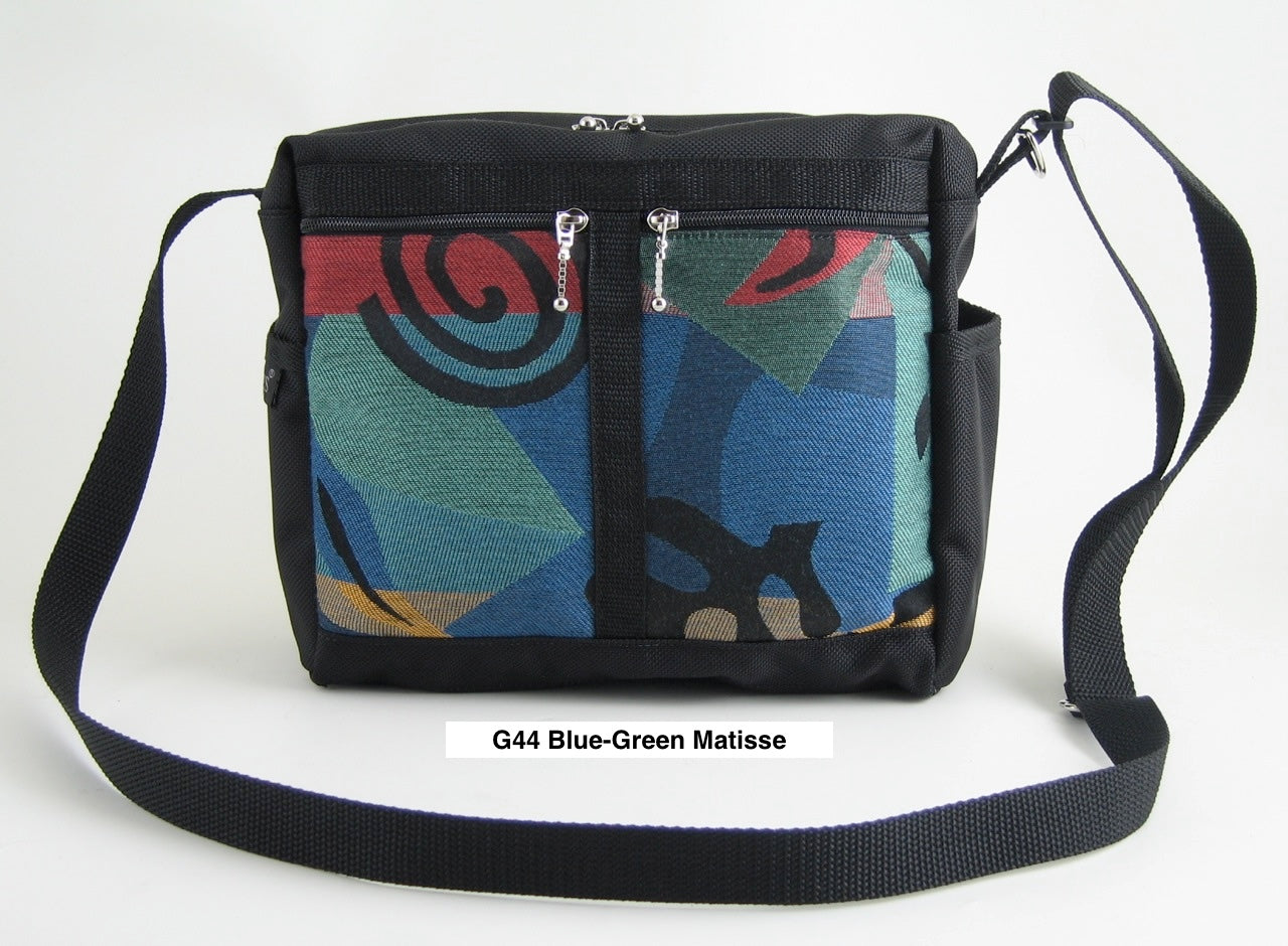 106 Black Medium Messenger Bag Purse in Nylon with Fabric Accent Pockets