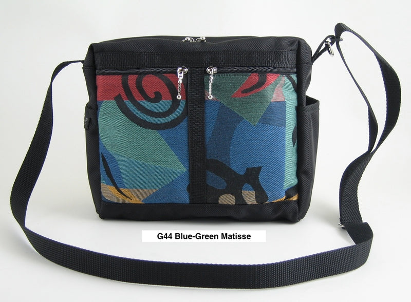 106 Medium Messenger Bag Purse in Black Nylon with Fabric Accent Pockets