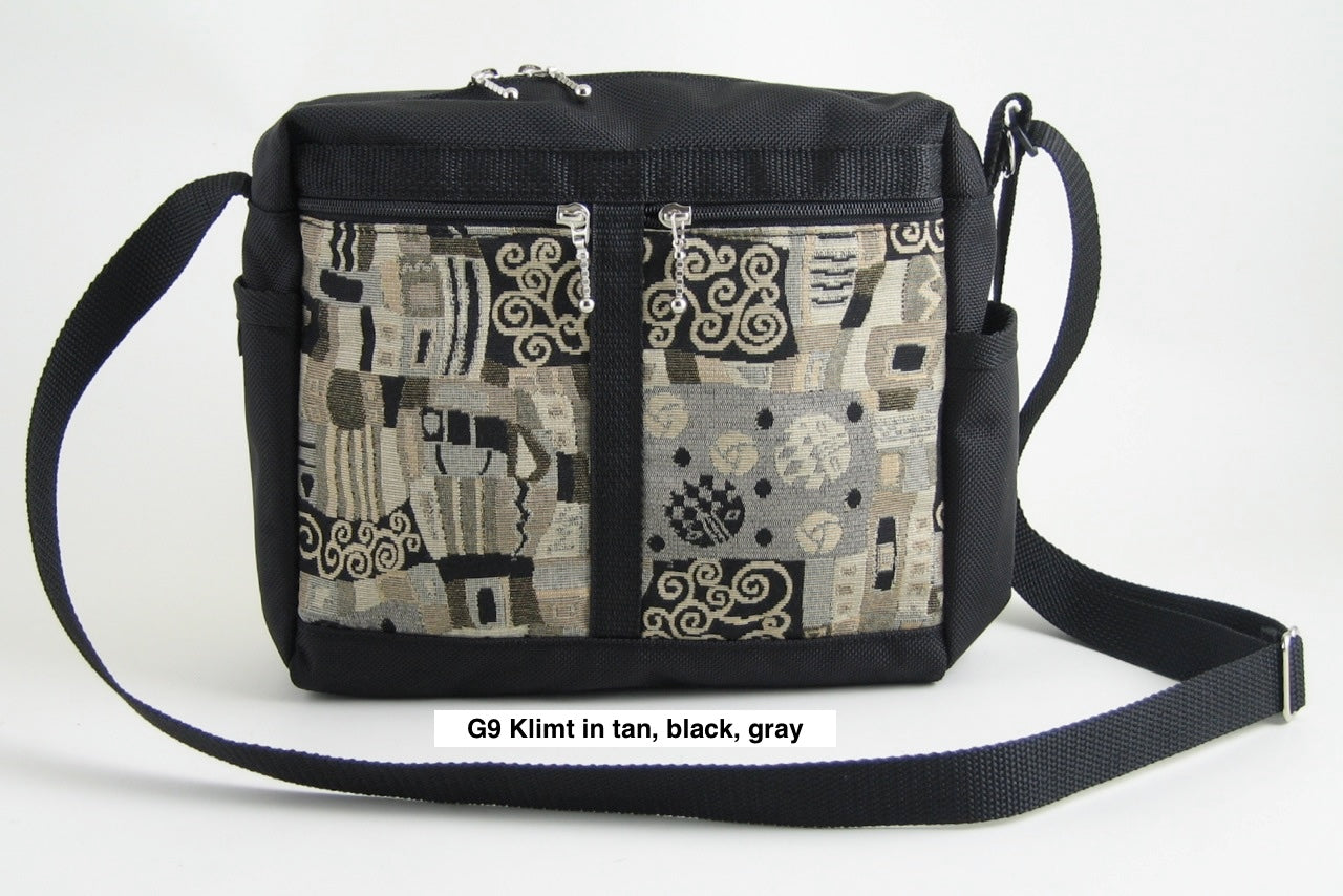 106 Black Medium Messenger Bag Purse in Nylon with Fabric Accent Pockets