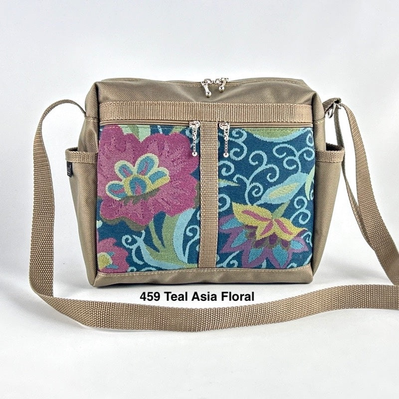106 Khaki Medium Messenger Bag Purse in Nylon with Fabric Accent Pockets