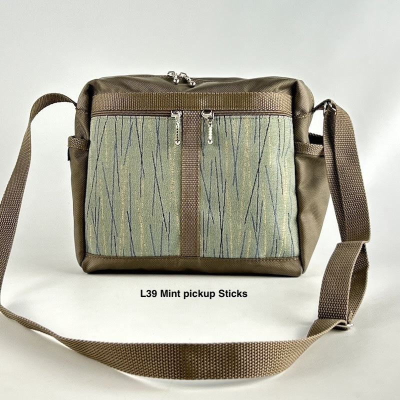 106 Medium Messenger Bag Purse in Khaki Nylon with Fabric Accent Pockets