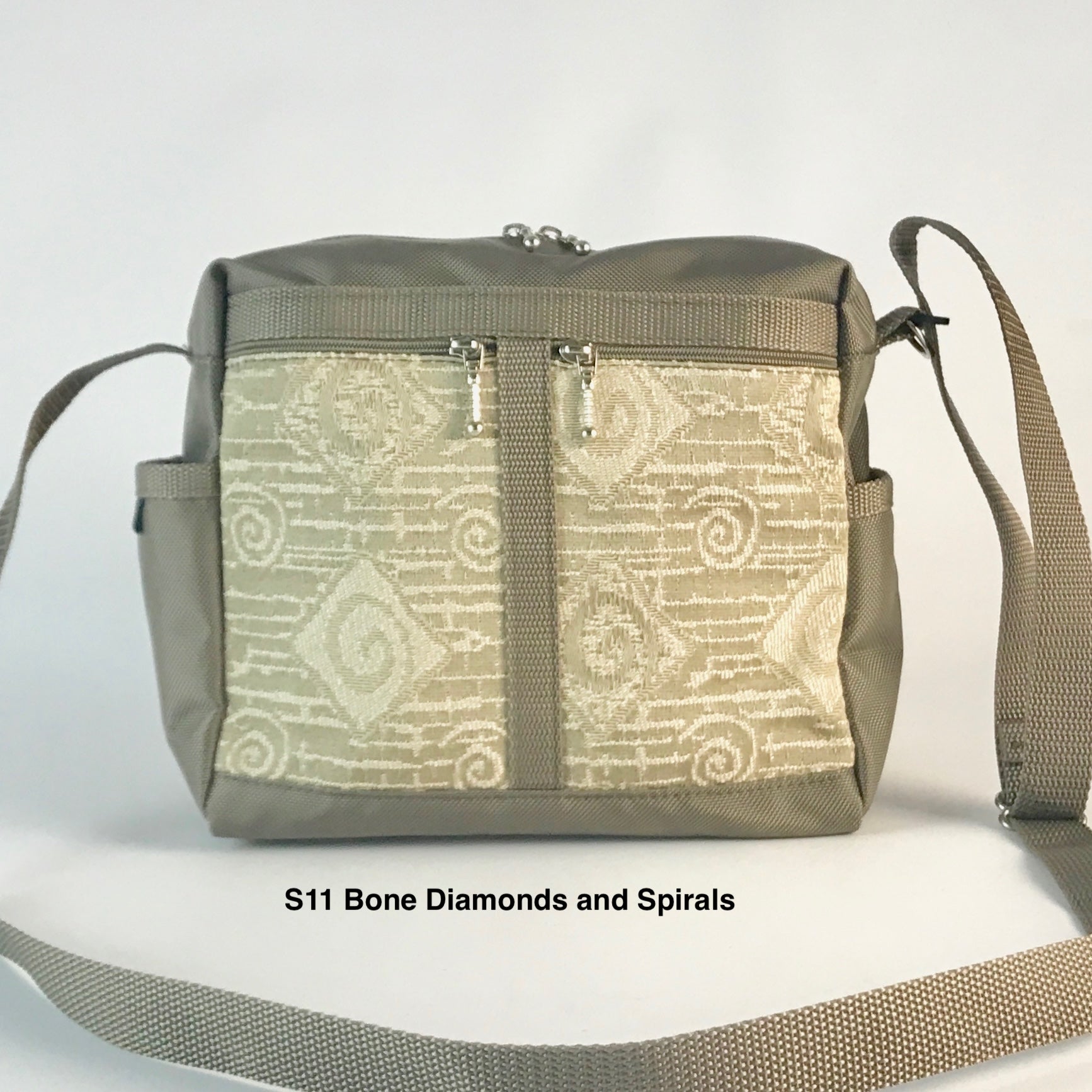 106 Khaki Medium Messenger Bag Purse in Nylon with Fabric Accent Pockets