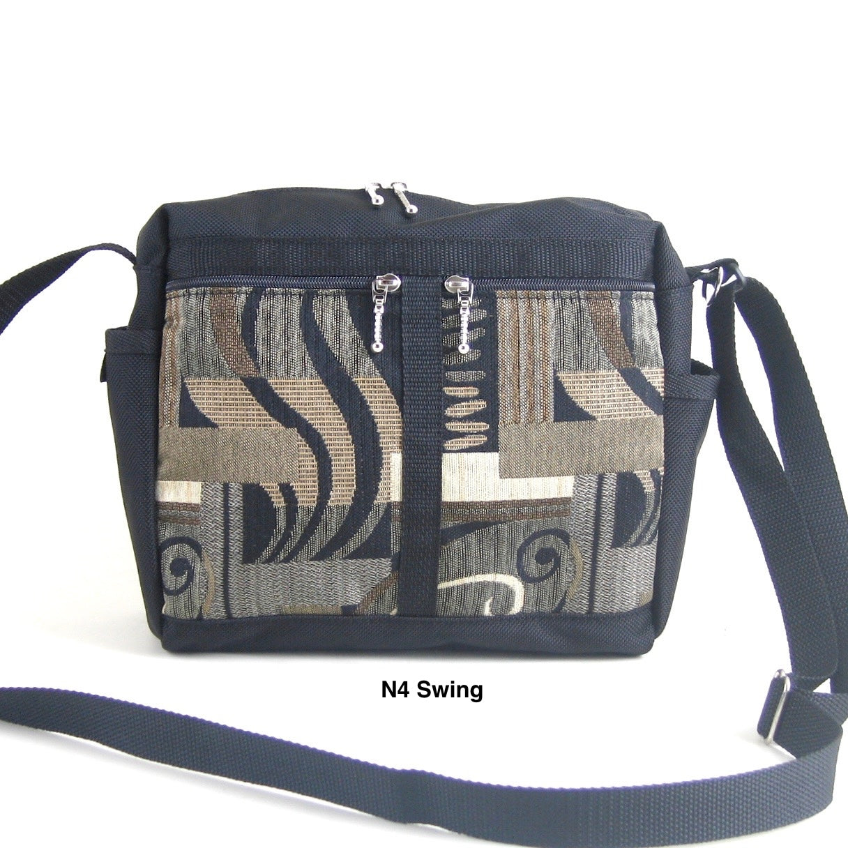 106 Black Medium Messenger Bag Purse in Nylon with Fabric Accent Pockets