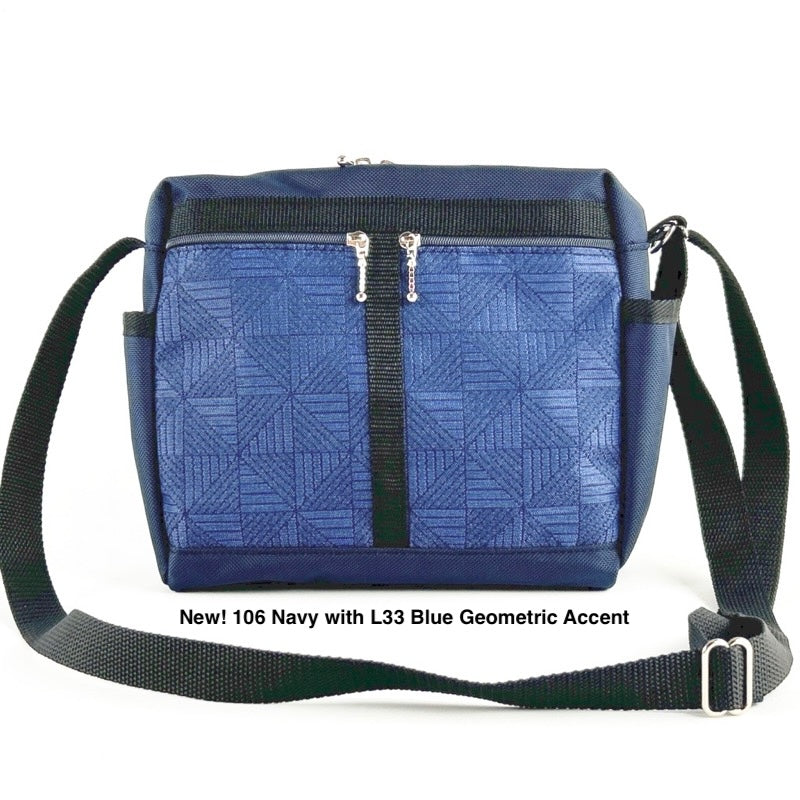 106 Navy Medium Messenger Bag Purse in Nylon with Fabric Accent Pockets