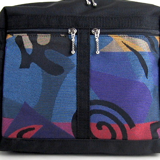 223L Cross-body Large Organizer Purse in Black nylon with fabric accent pockets