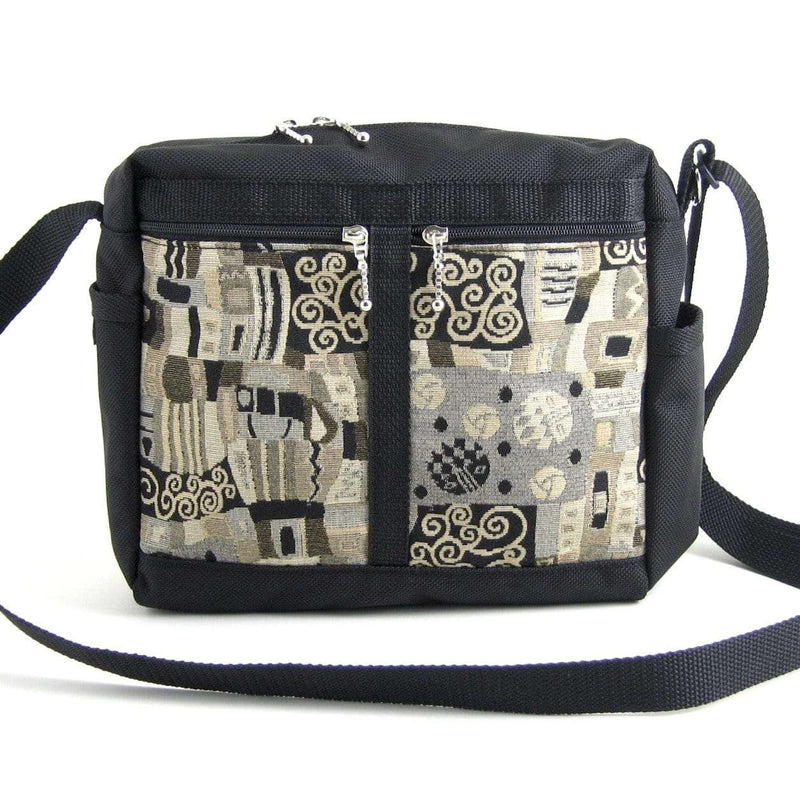 106 Medium Messenger Bag Purse in Black Nylon with Fabric Accent Pocke GreatBags Maple Leather