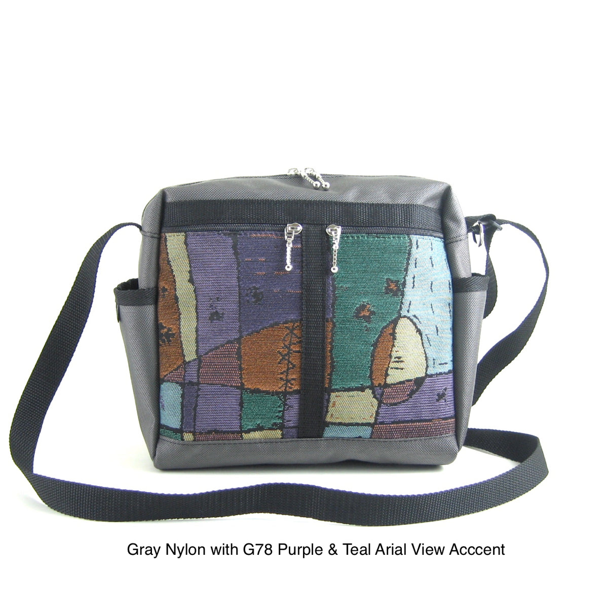 106 Medium Messenger Bag Purse in Gray Nylon with Fabric Accent