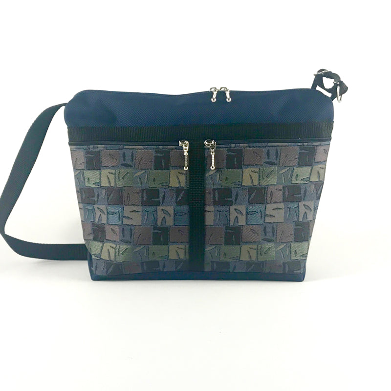 222L medium Organizer Purse in Navy Nylon with fabric accent pockets