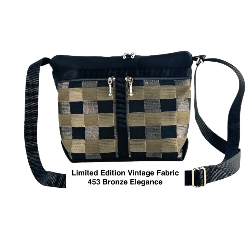 221L Small Cross-Body Organizer Purse in Black Nylon with fabric accent pockets