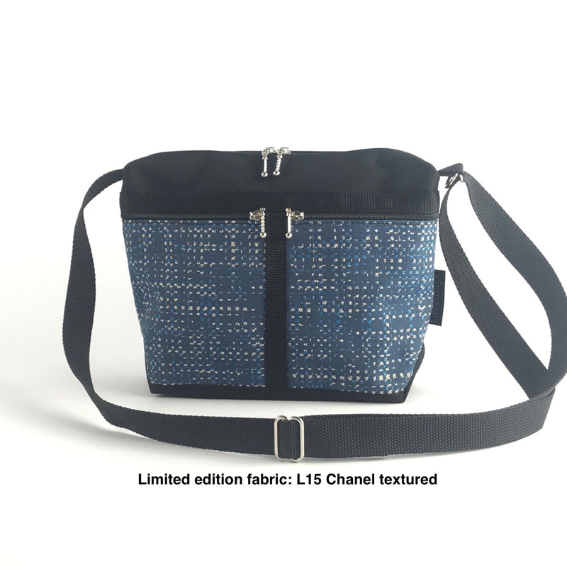 222L Cross-body medium Organizer Purse in Black nylon with fabric accent pockets