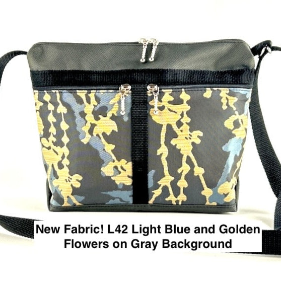 221L Small Cross-body Organizer Purse in Gray Nylon with fabric accent pockets