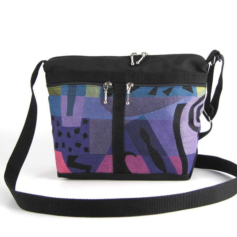 222L Cross-body medium Organizer Purse in Black nylon with fabric accent pockets