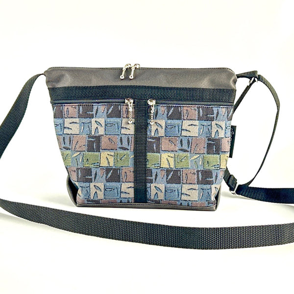 221L Small Cross-body Organizer Purse in Gray Nylon with fabric accent pockets