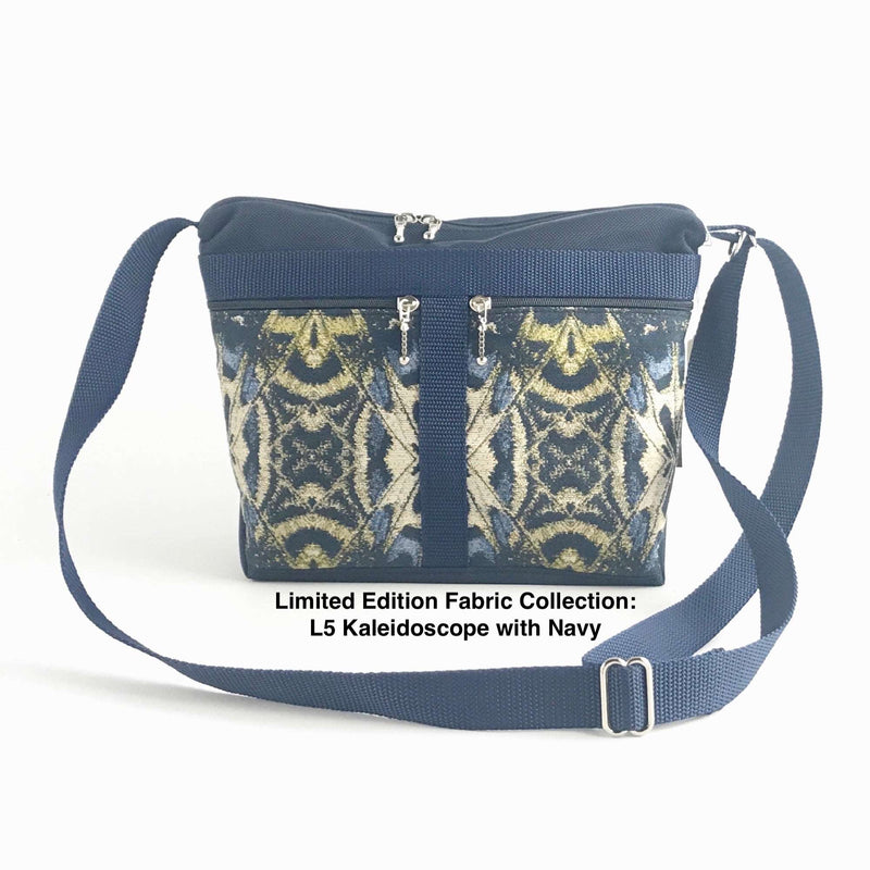 221L small organizer purse in Navy Nylon with fabric accent pockets