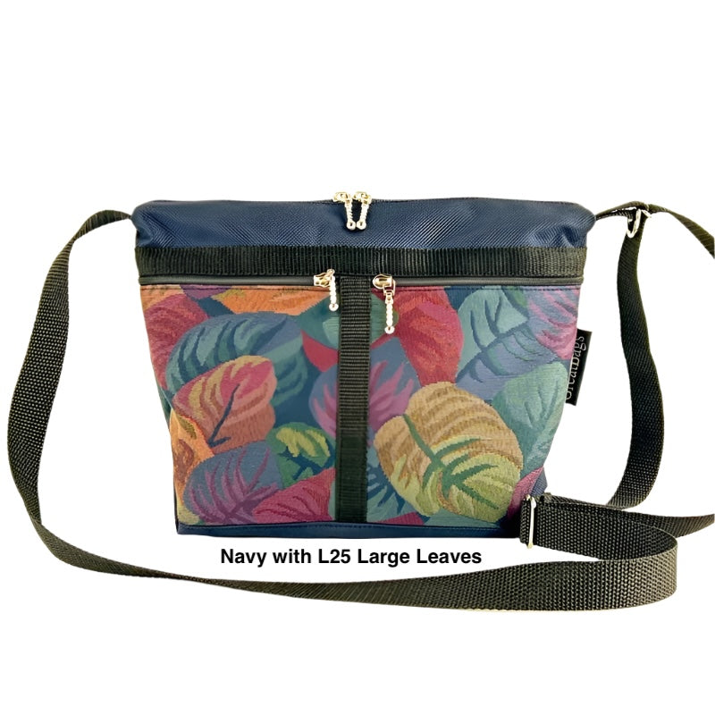 221L Navy nylon small organizer purse with fabric accent pockets