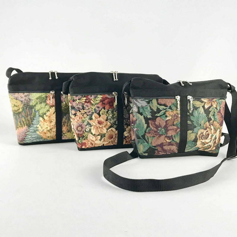 221L Vintage Tapestry Fabric Small Organizer Purse- Black Nylon