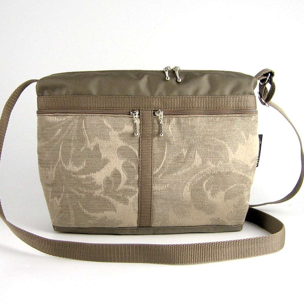 222L medium organizer purse in Khaki Tan Nylon with fabric accent pockets
