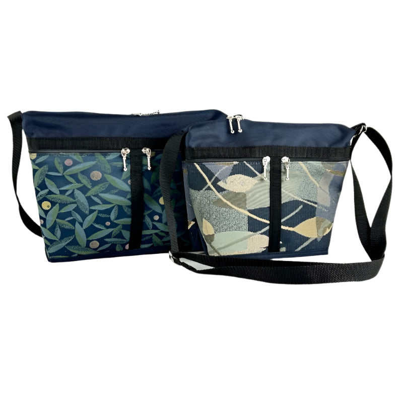 221L Navy nylon small organizer purse with fabric accent pockets