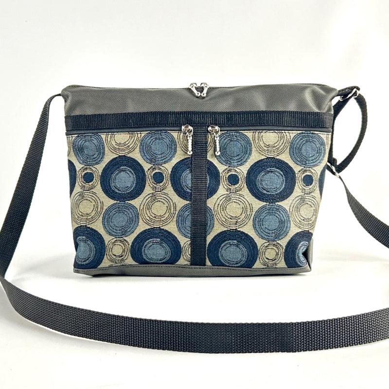 221L Small Cross-body Organizer Purse in Gray Nylon with fabric accent pockets