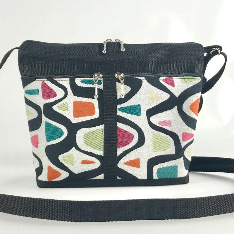 222L Cross-body medium Organizer Purse in Black nylon with fabric accent pockets