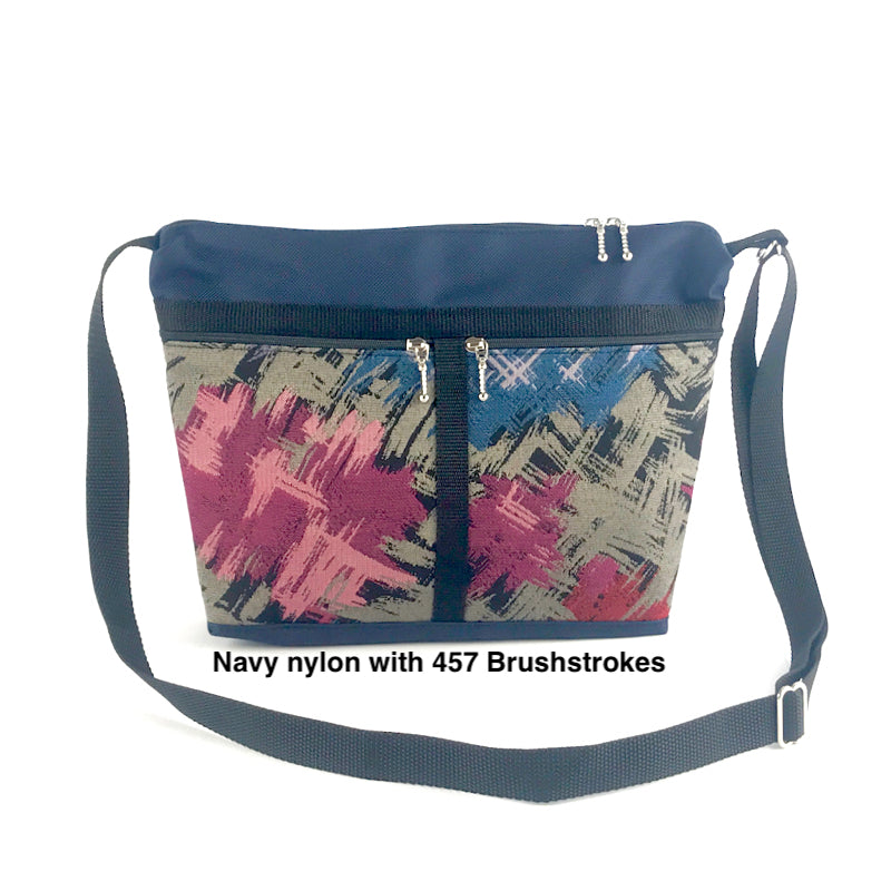 222L medium Organizer Purse in Navy Nylon with fabric accent pockets