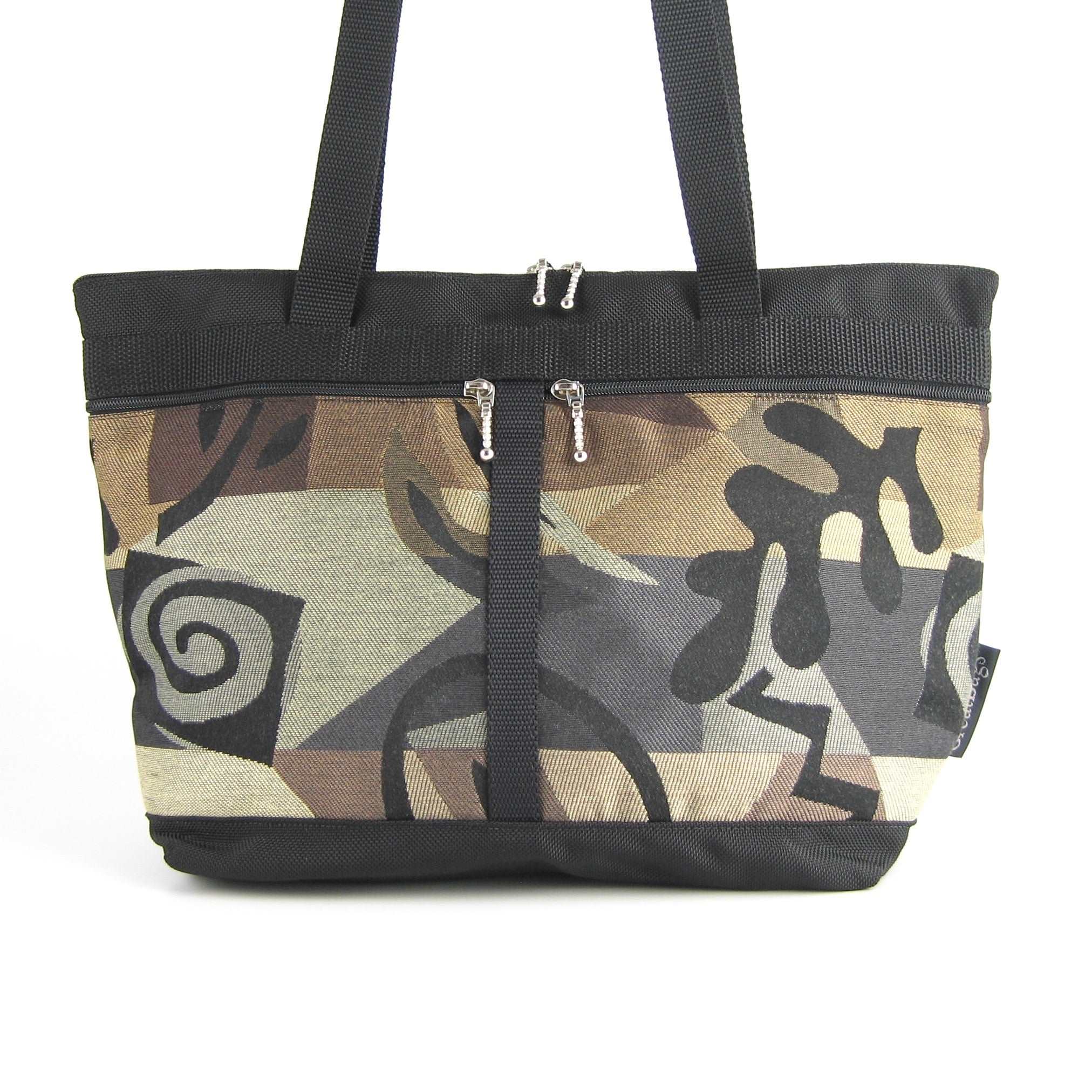 223 French Satchel Tote in  Black nylon with accent pockets