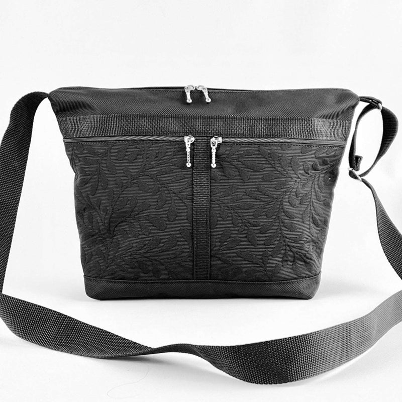 223L Cross-body Large Organizer Purse in Black nylon with fabric accent pockets