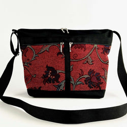 223L Cross-body Large Organizer Purse in Black nylon with fabric accent pockets