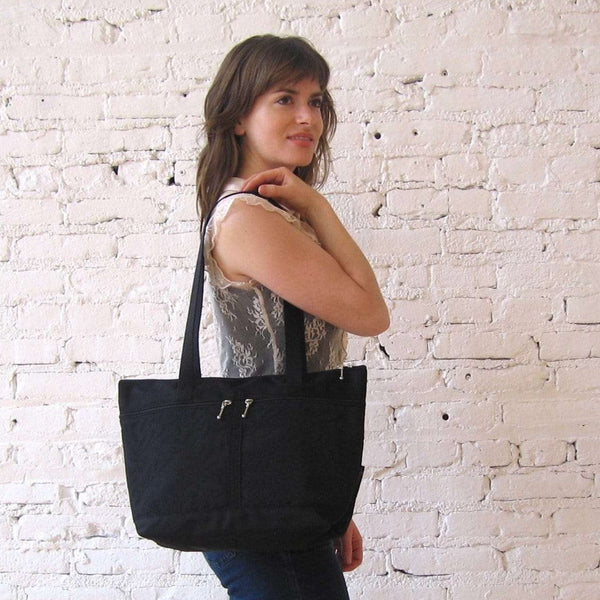 223 French Satchel Tote in  Black nylon with accent pockets
