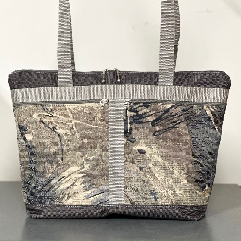 223 French Satchel Tote in Gray with Fabric Pockets