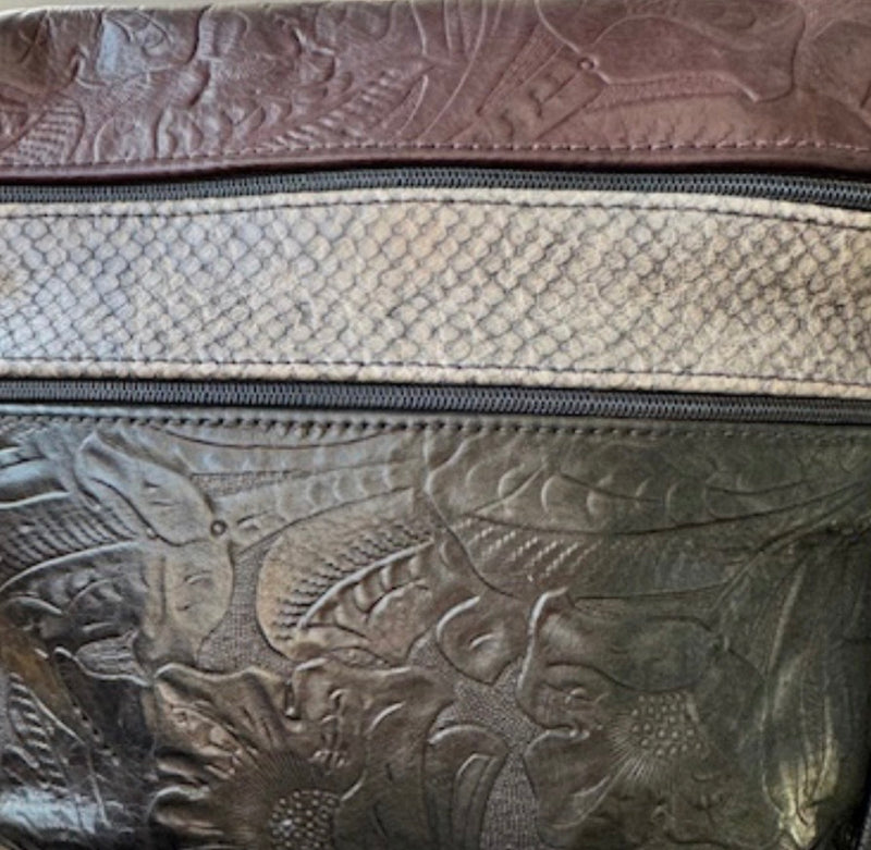Wide 3 zipper Leather Crossbody Travel Purse #86