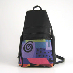 747-BL Medium Back Entry Backpack in Black Nylon with Fabric Accent