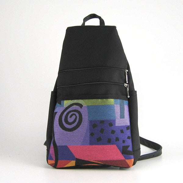 747-BL Medium Back Entry Backpack in Black Nylon with Fabric Accent