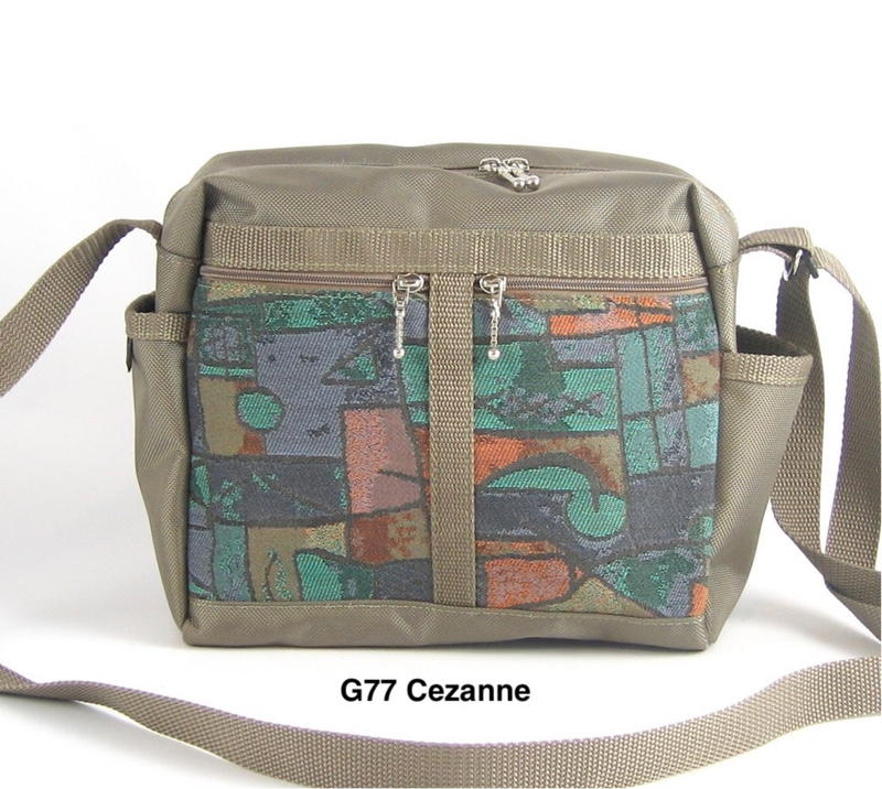 106 Medium Messenger Bag Purse in Khaki Nylon with Fabric Accent Pockets