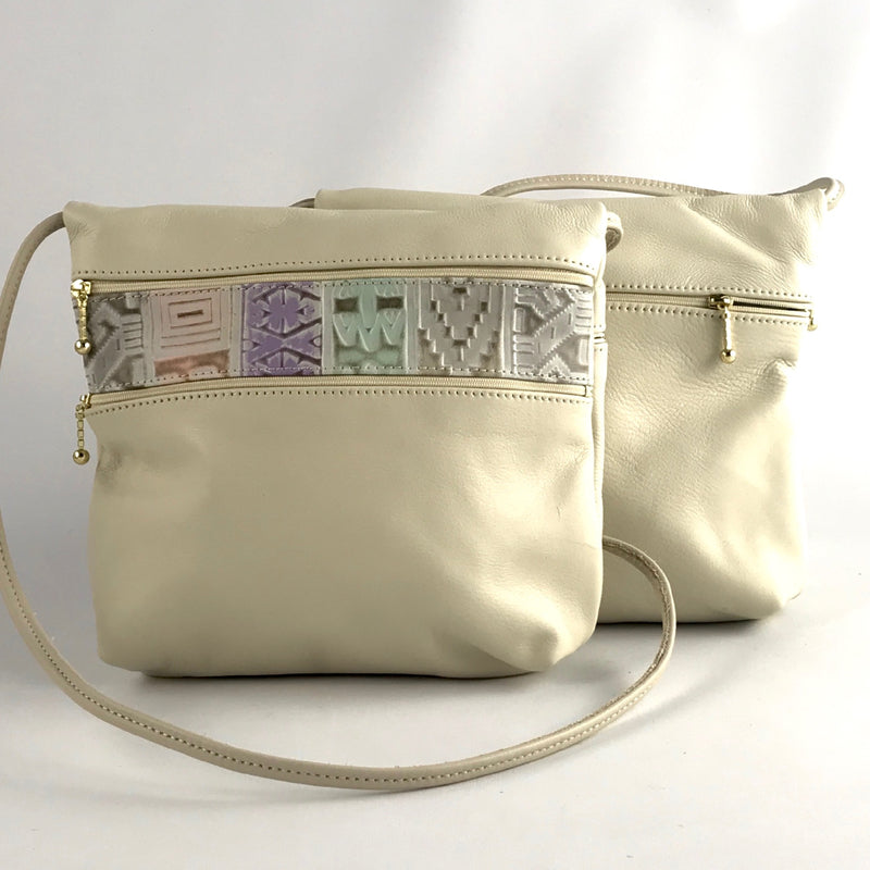 Wide 3 zipper Leather Crossbody Travel Purse #86