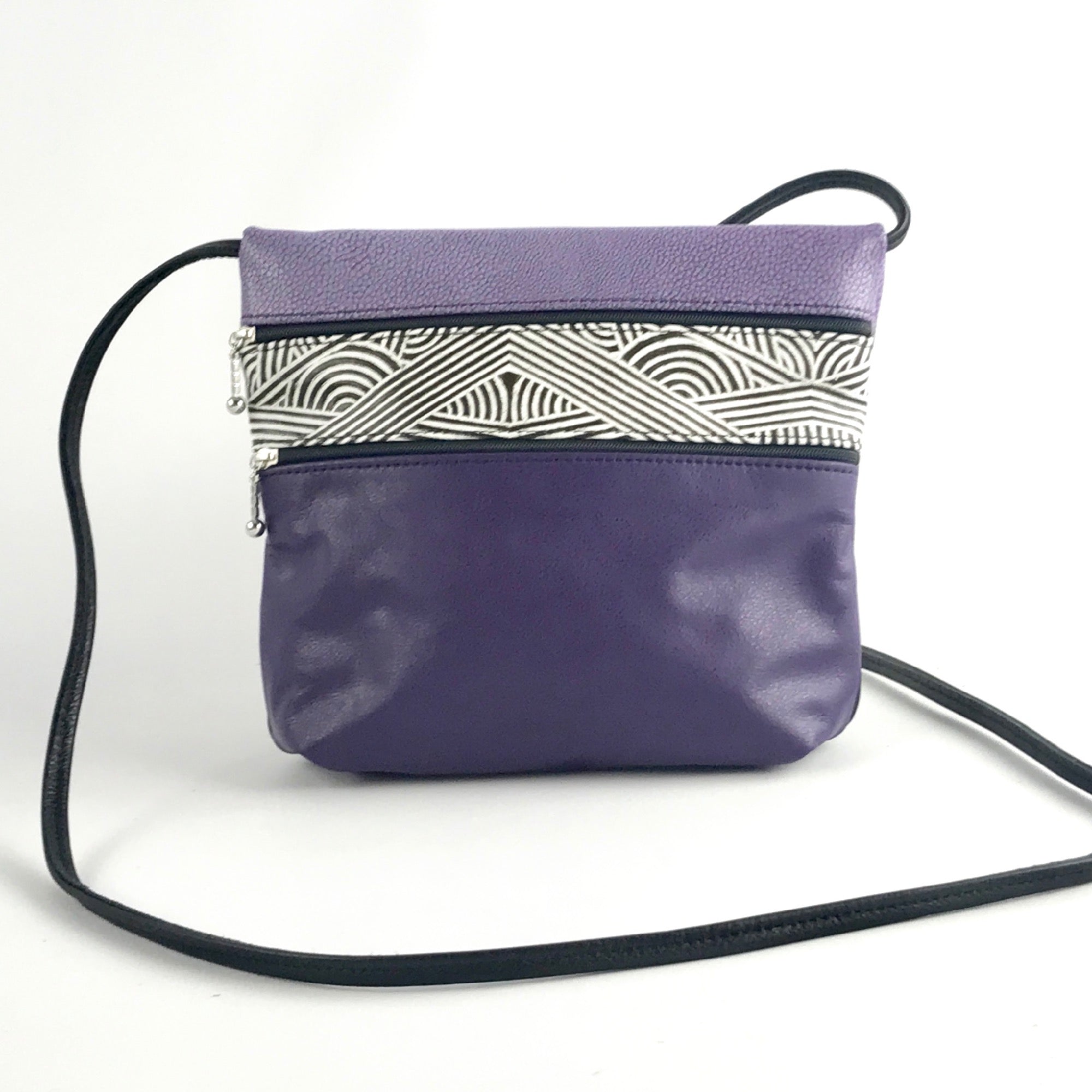 Wide 3 zipper Leather Crossbody Travel Purse #86 pu-was