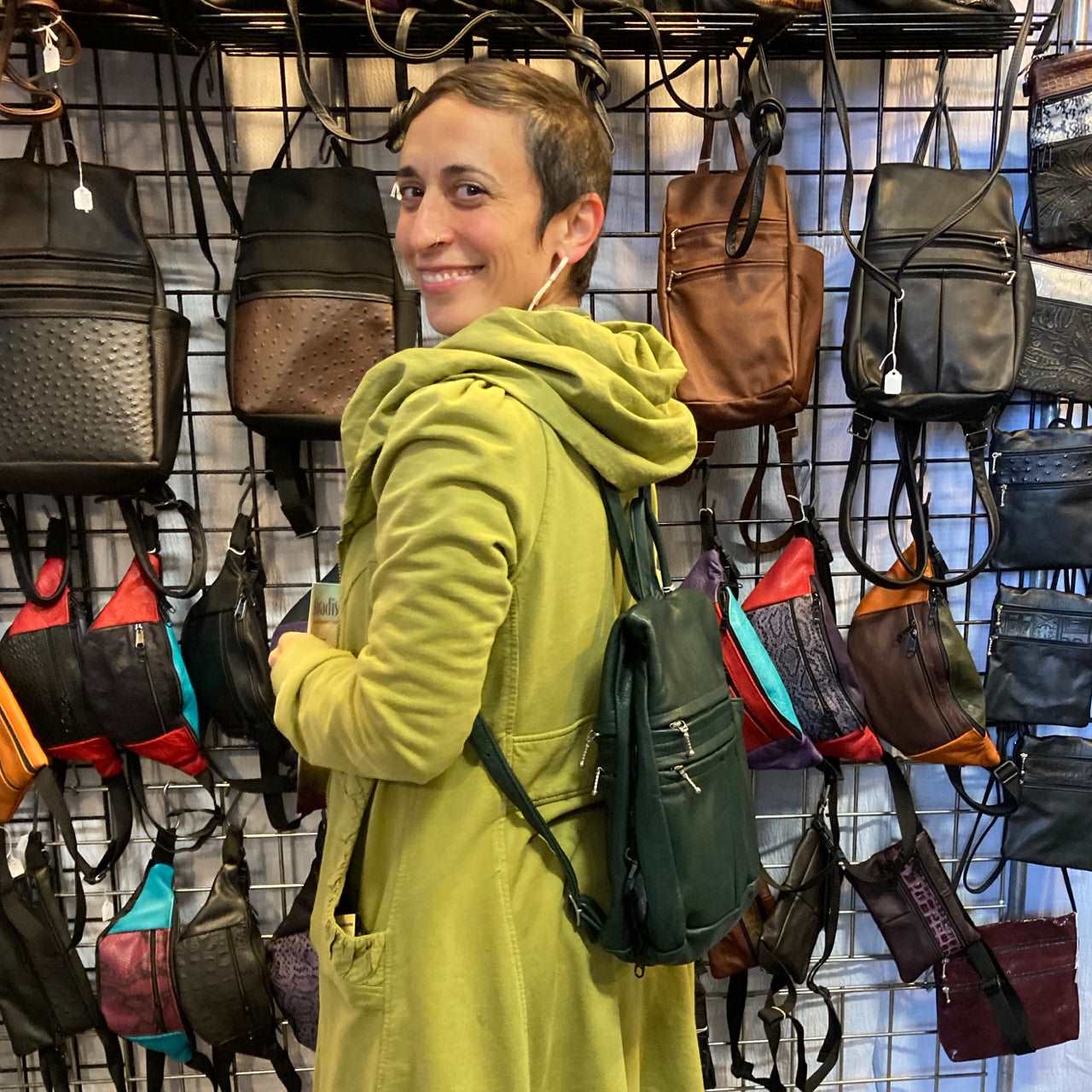 967  Purse size Leather Side Entry Backpack - Solid Colors