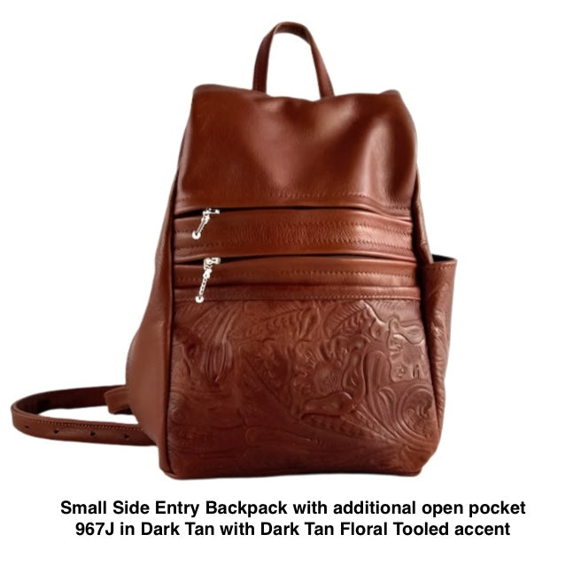 967J  Purse Size Small Leather Side Entry Backpack With Accent Pocket