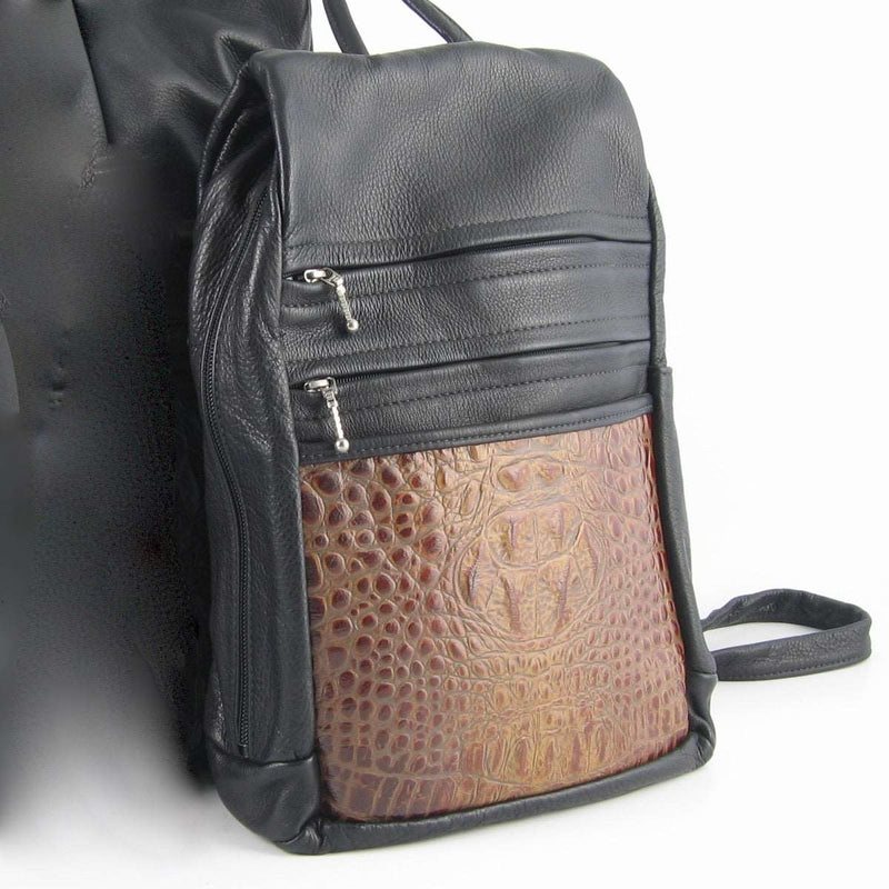 969J Legal Size Large Side Entry Leather Backpack with Leather Accent pocket