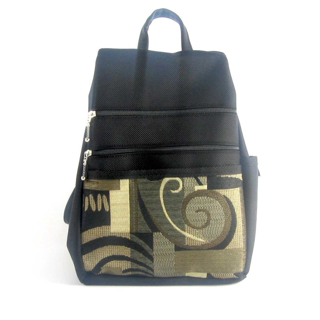 B967 BL Sm Side Entry Backpack- Black Nylon with Fabric Accent