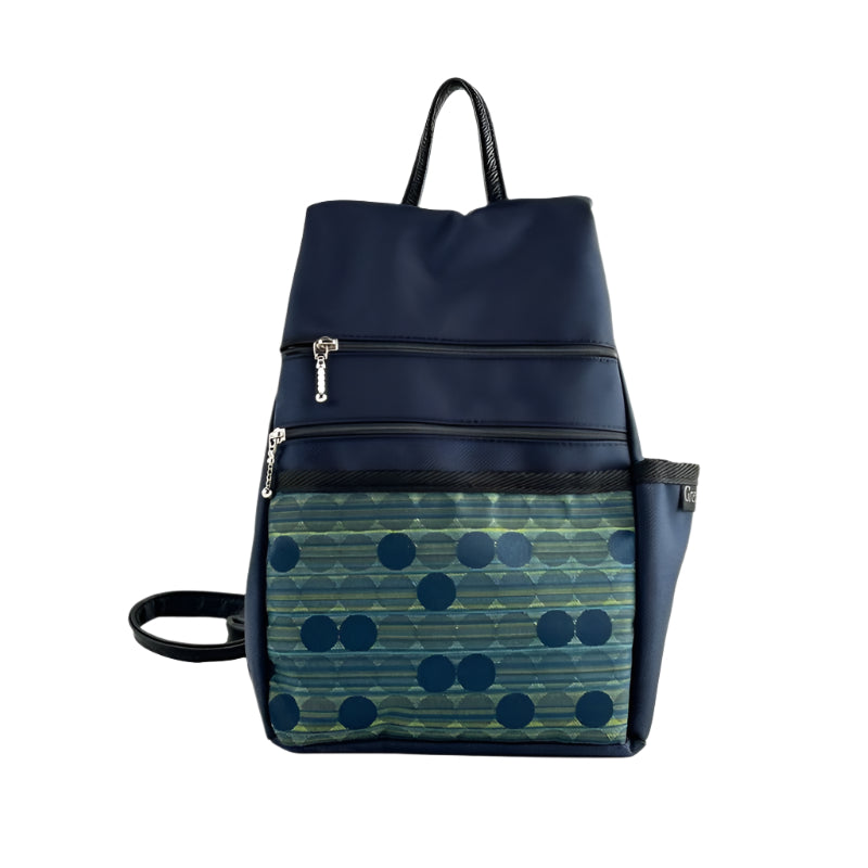 B967-NV SMALL Side Entry Backpack in Navy Nylon with Fabric Accent Pocket