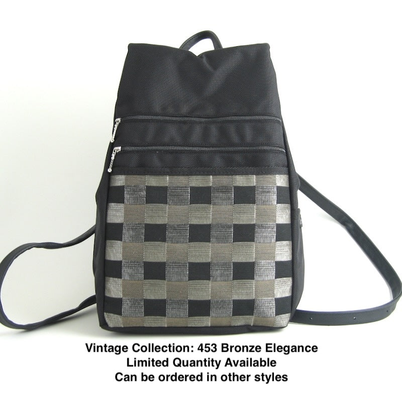 B969 Vintage Fabric Large Side Entry Backpack in Black Nylon