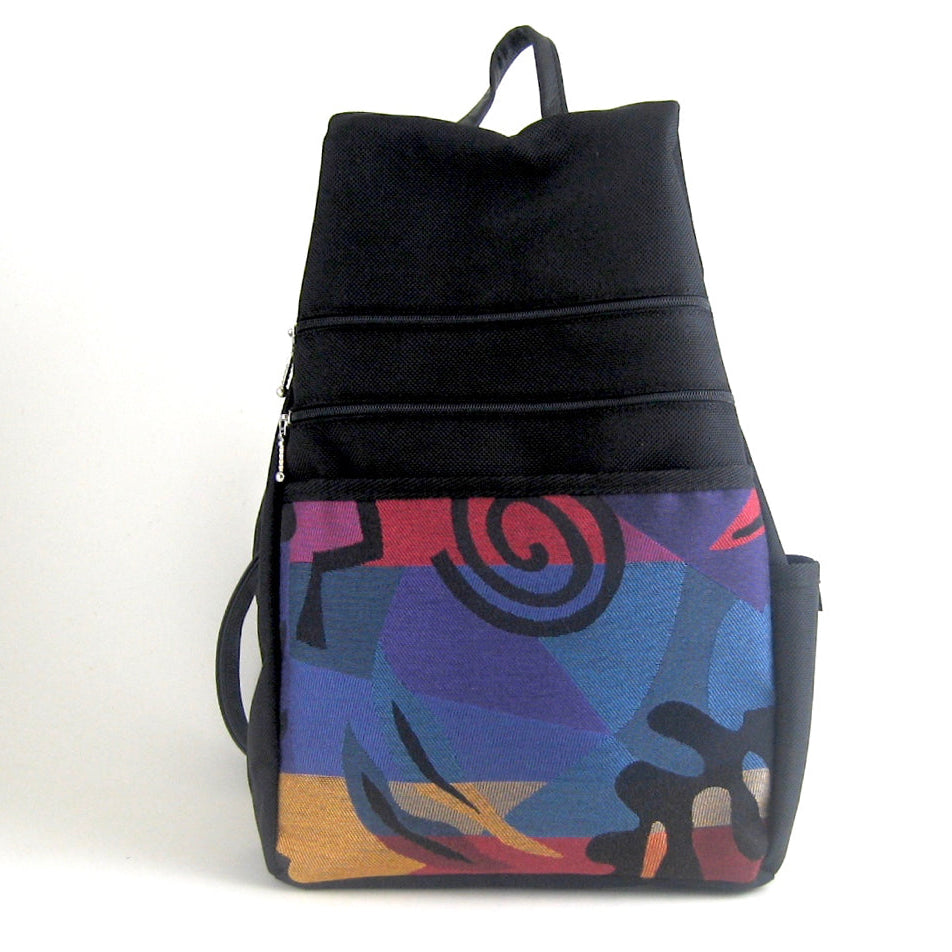 B969-BL Large Side Entry Backpack in Black Nylon with Fabric Accent