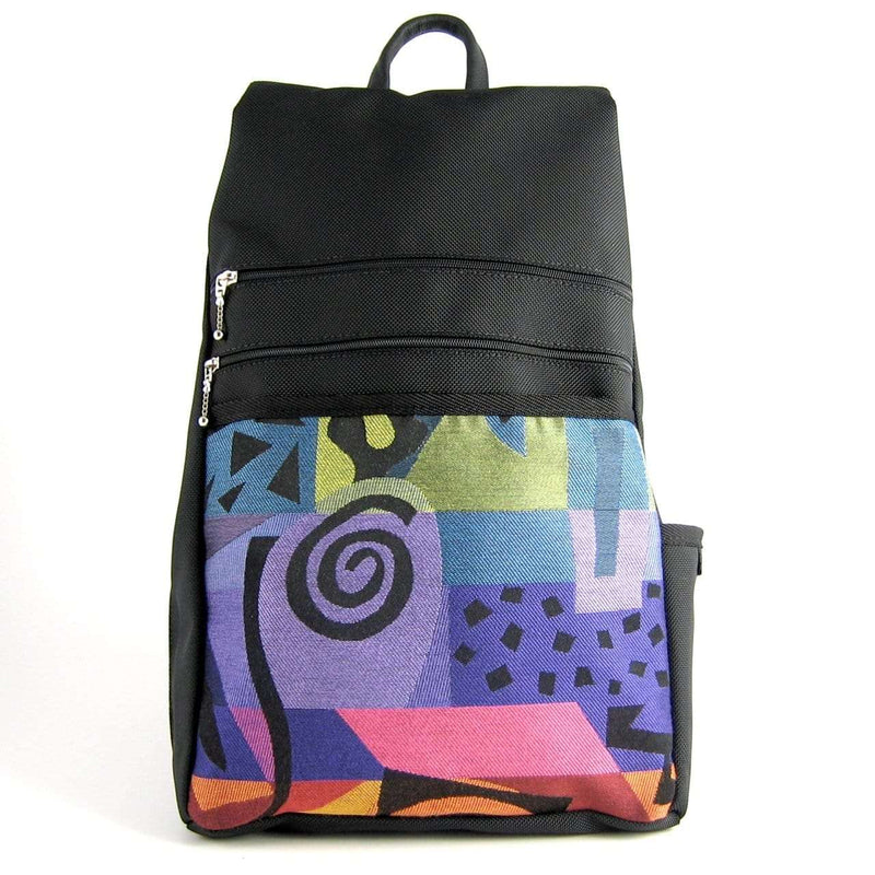 B969-BL Large Side Entry Backpack in Black Nylon with Fabric Accent
