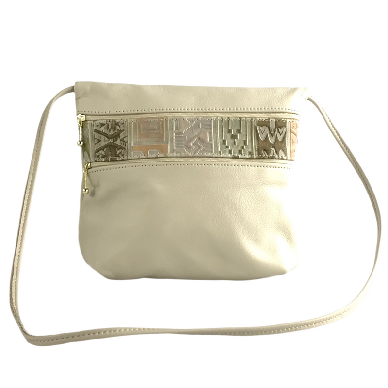 Wide 3 zipper Leather Crossbody Travel Purse #86