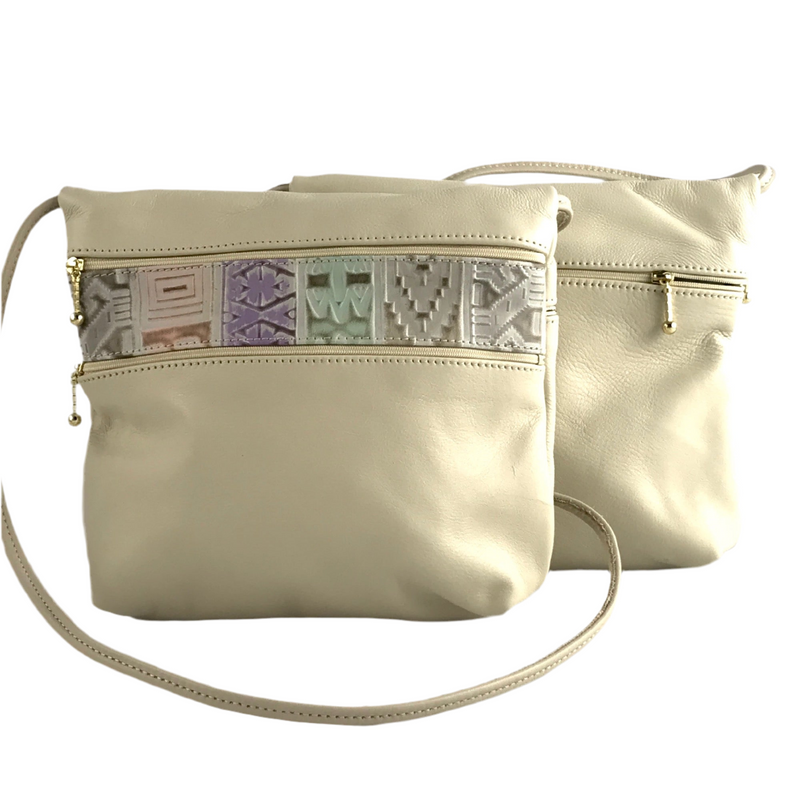 Wide 3 zipper Leather Crossbody Travel Purse #86