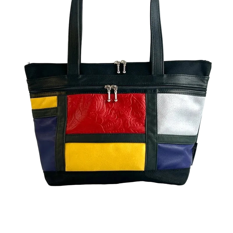 223 French Satchel Tote in  Black nylon with accent pockets
