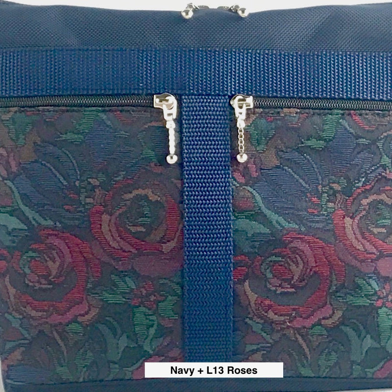 223 French Satchel Tote in Navy with Fabric Pockets